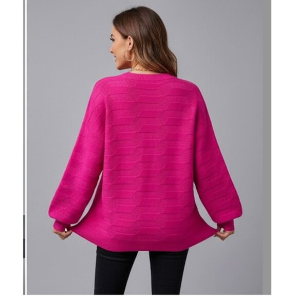 Pink Drop Shoulder Textured Knit Sweater - Picture 4 of 7